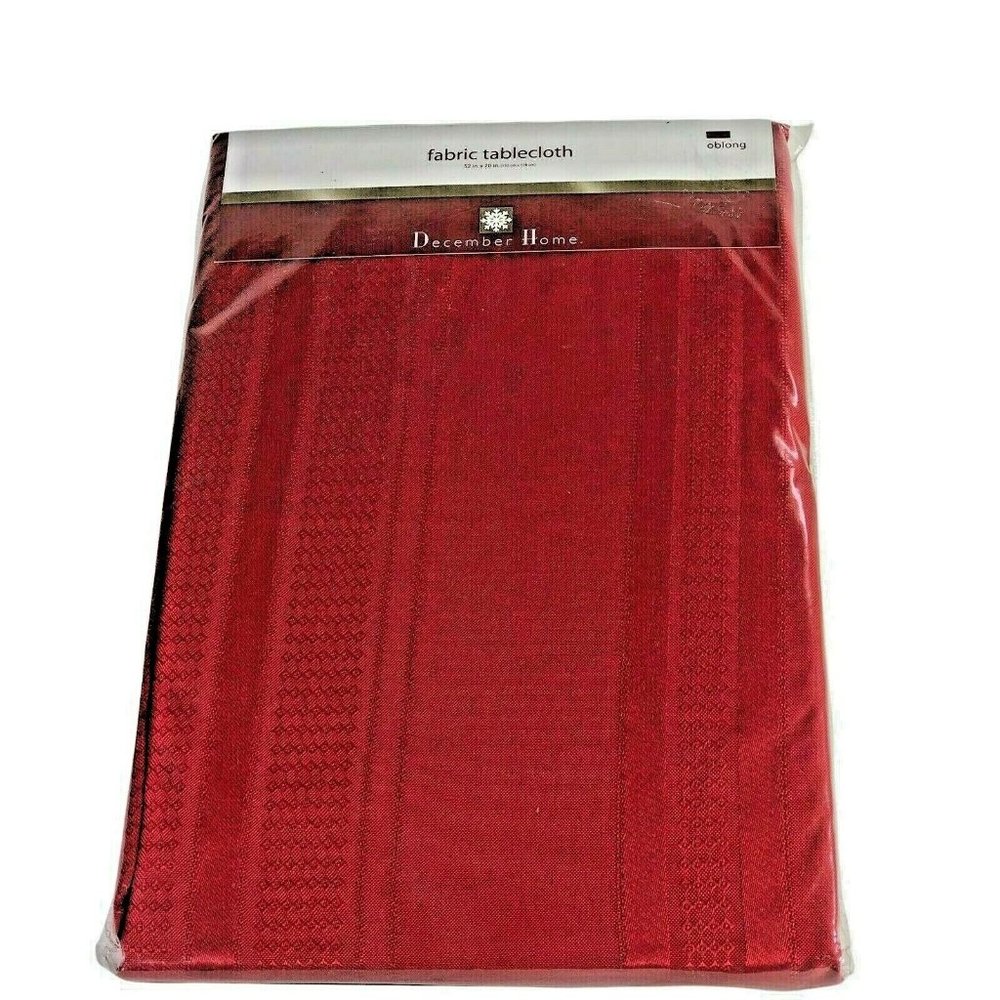 December Home Fabric Tablecloth Oblong 52” X 70” Solid Red Holiday Dining New